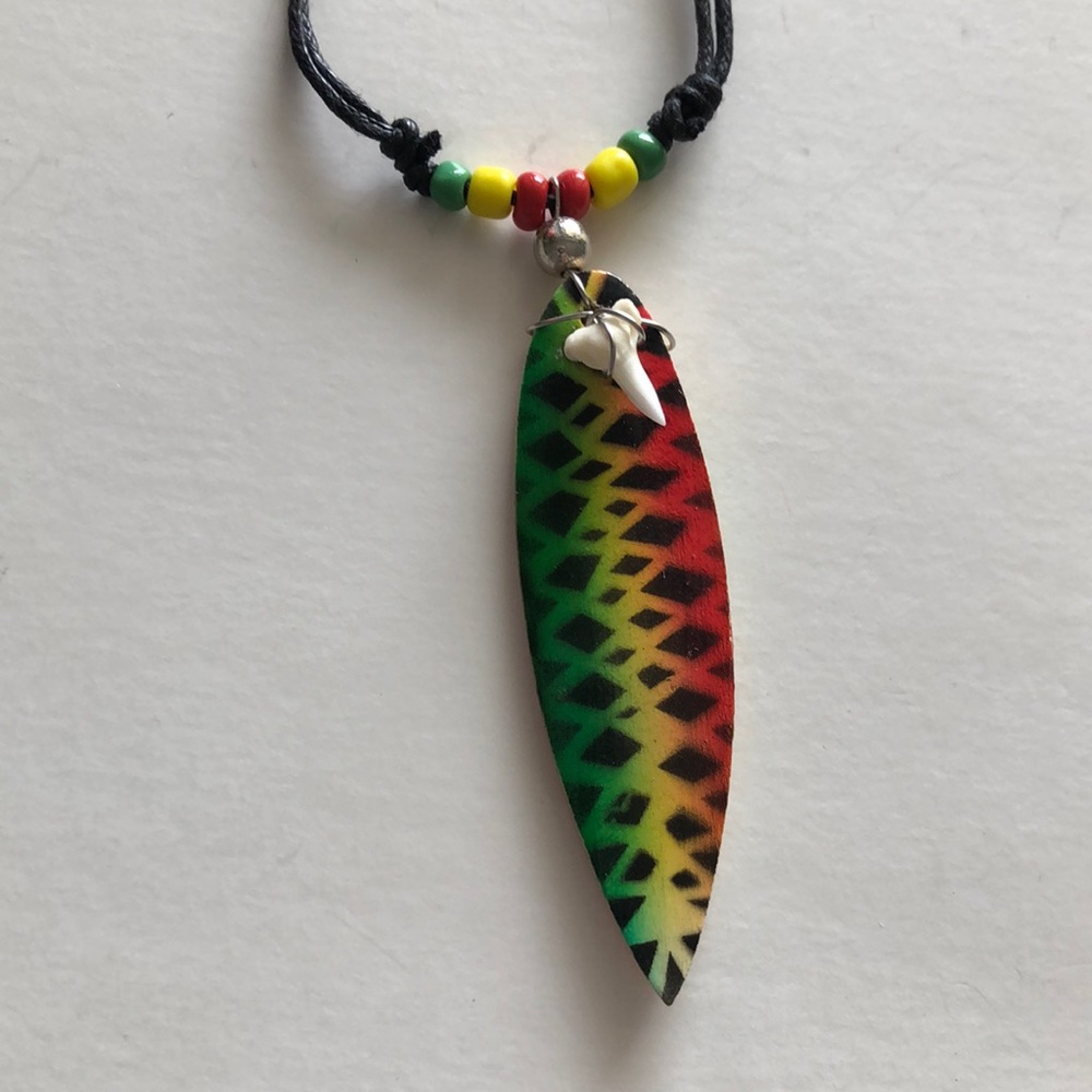 Adjustable Reggae Wood Surf Board & Shark Tooth Necklace #5